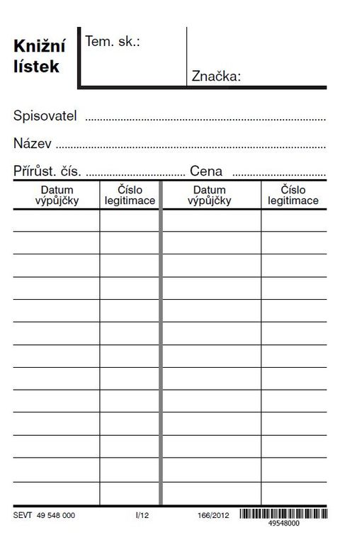 Obrázek produktu: Knižní lístek pro knihovny