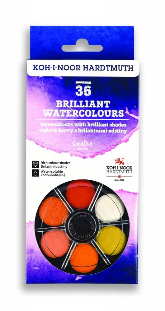 Koh-i-noor brilantní vodové barvy (anilinky) 36 barev, 22,5 mm