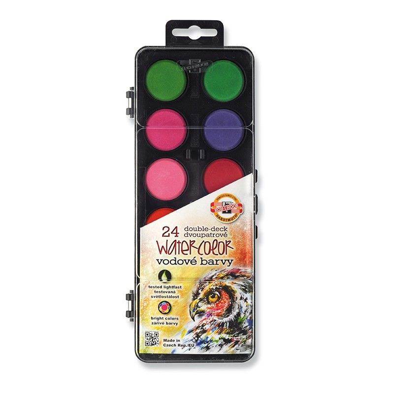 Koh-i-noor vodové barvy - 2 patra - 24 barev - černé