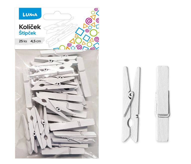 Kolíček 4,5 cm bílý, 25ks LUMA LUMA trading s.r.o.