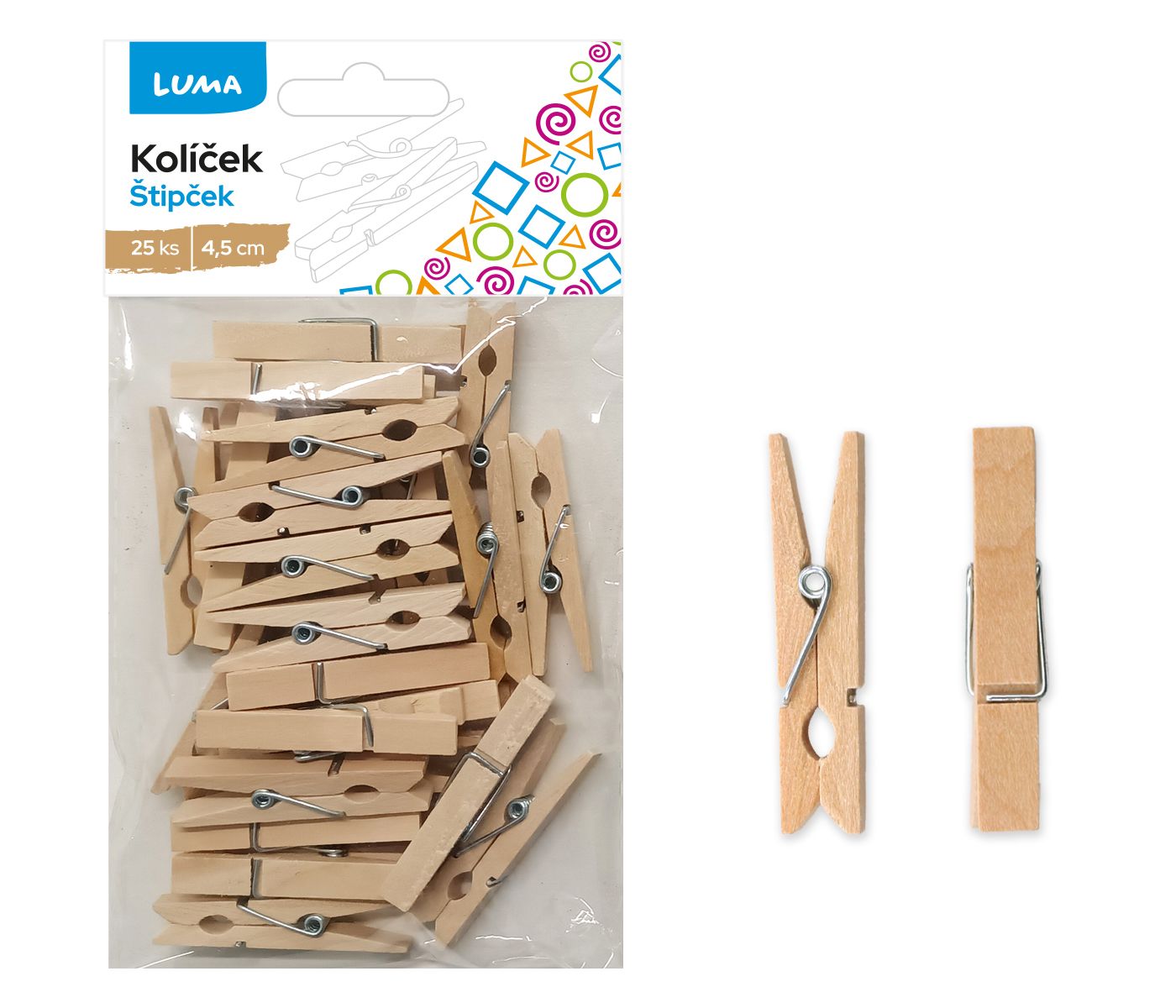 Kolíček 4,5cm natur, 25ks LUMA