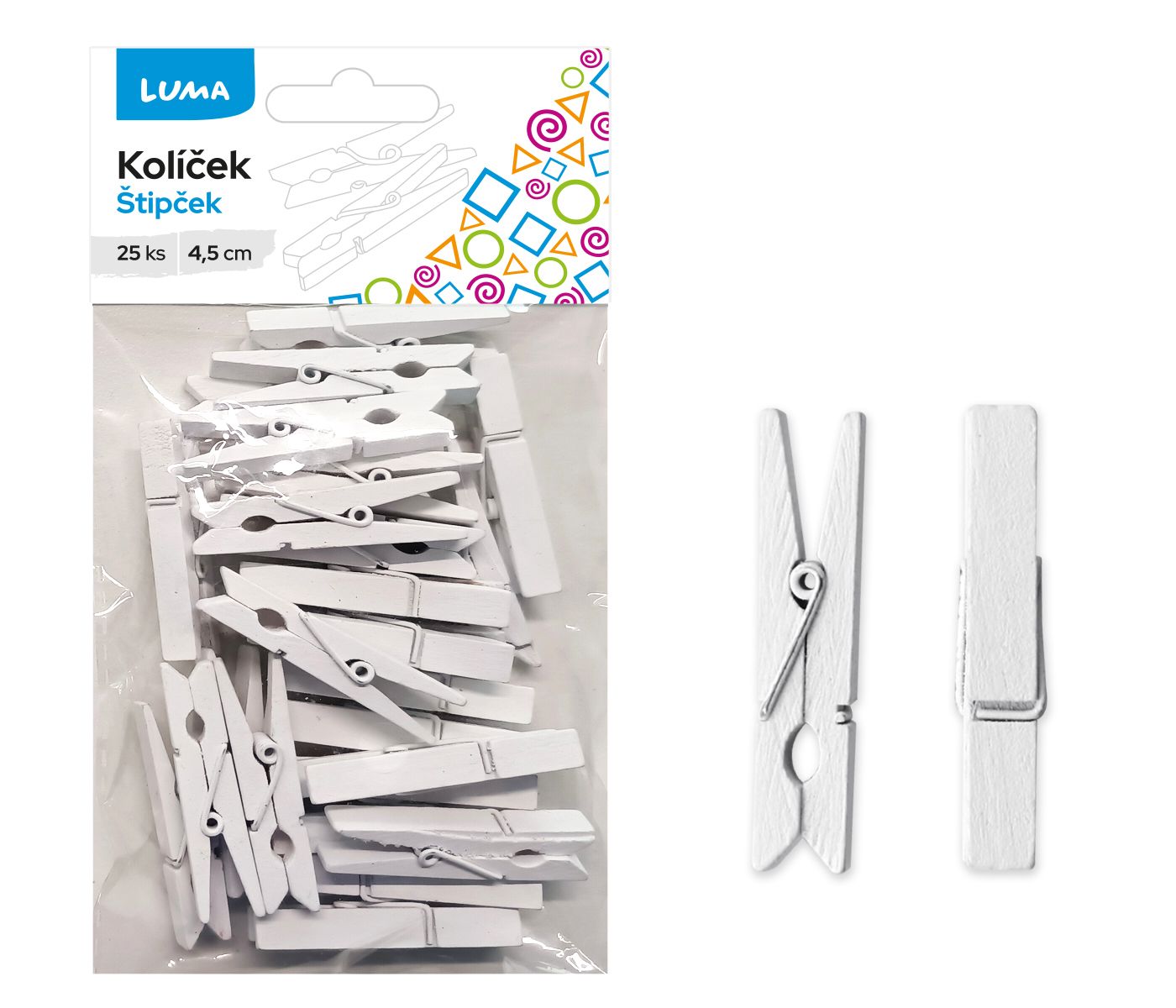 Kolíček LUMA 4,5 cm bílý - 25 ks