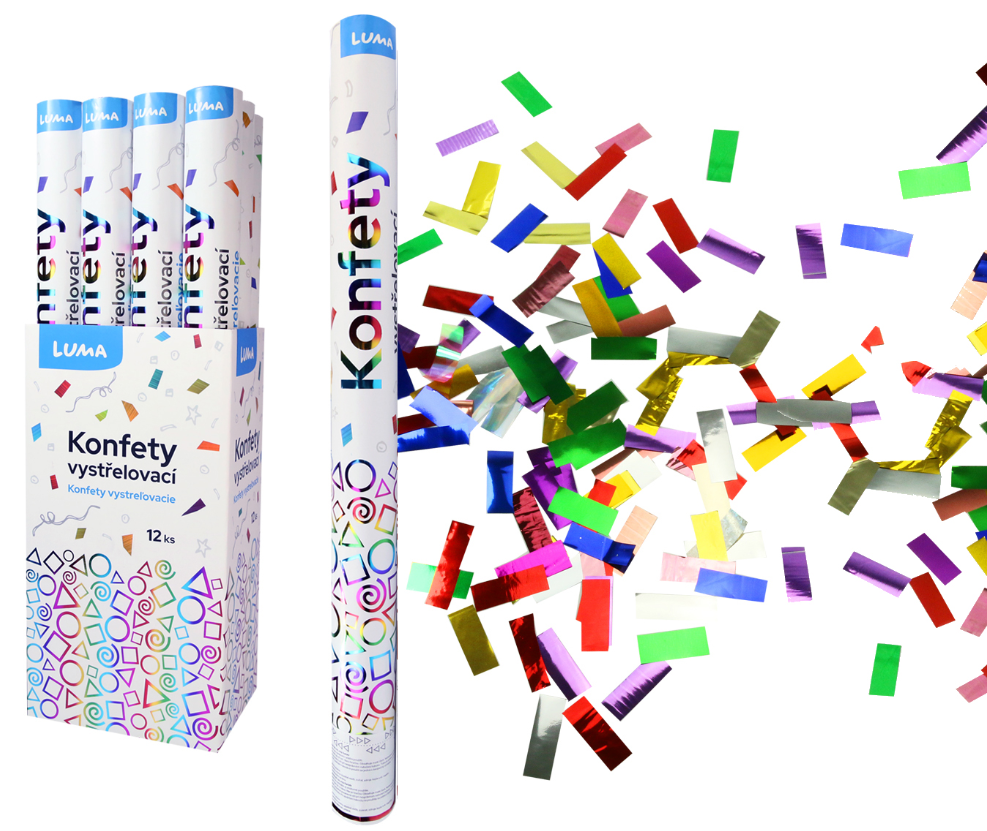 Konfety vystřelovací 60 cm - fóliové barevné