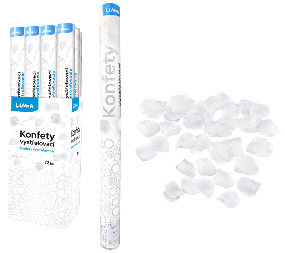 Konfety vystřelovací 60 cm - plátky růží bílé
