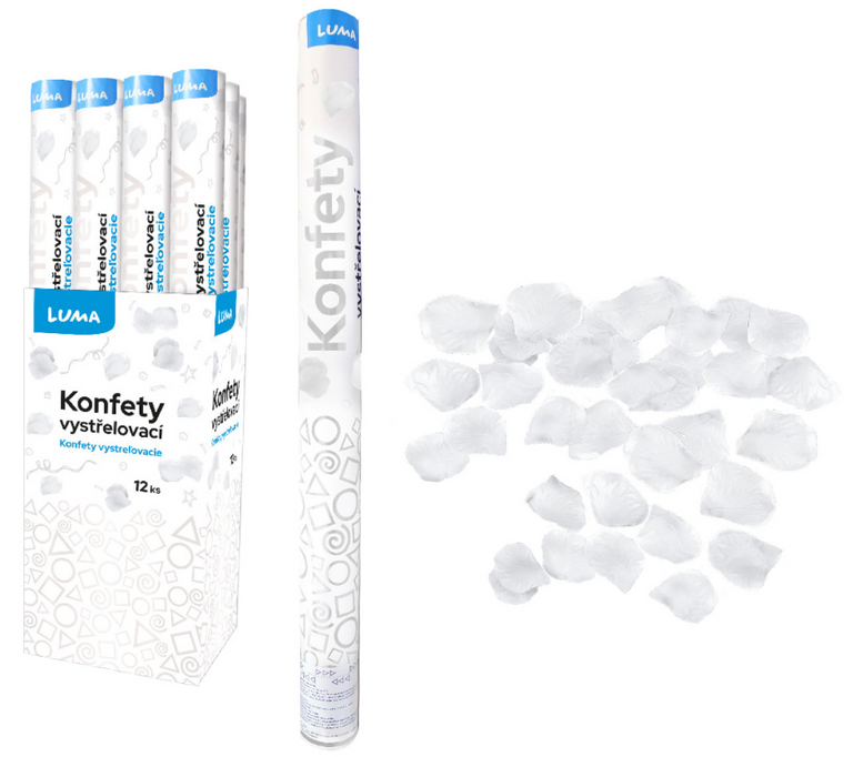 Konfety vystřelovací 60cm plátky růží bílé LUMA LUMA trading s.r.o.