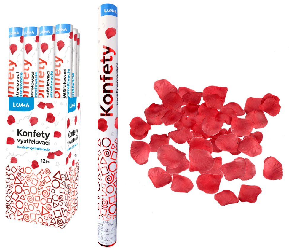 Konfety vystřelovací 60 cm - plátky růží červené