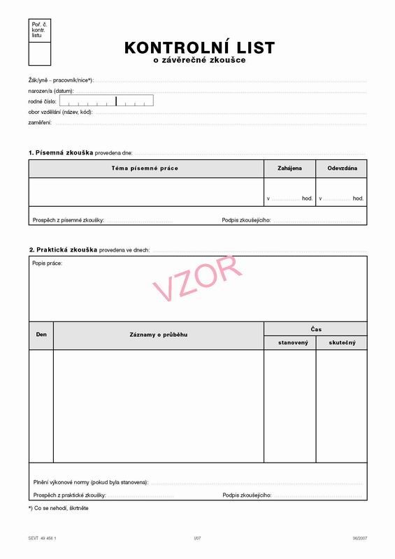 Kontrolní list o závěrečné zkoušce žáka - na žáka