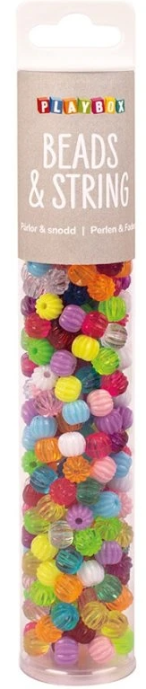 Korálky barevné plastové v tubě + šňůrka, 250 ks, barevné