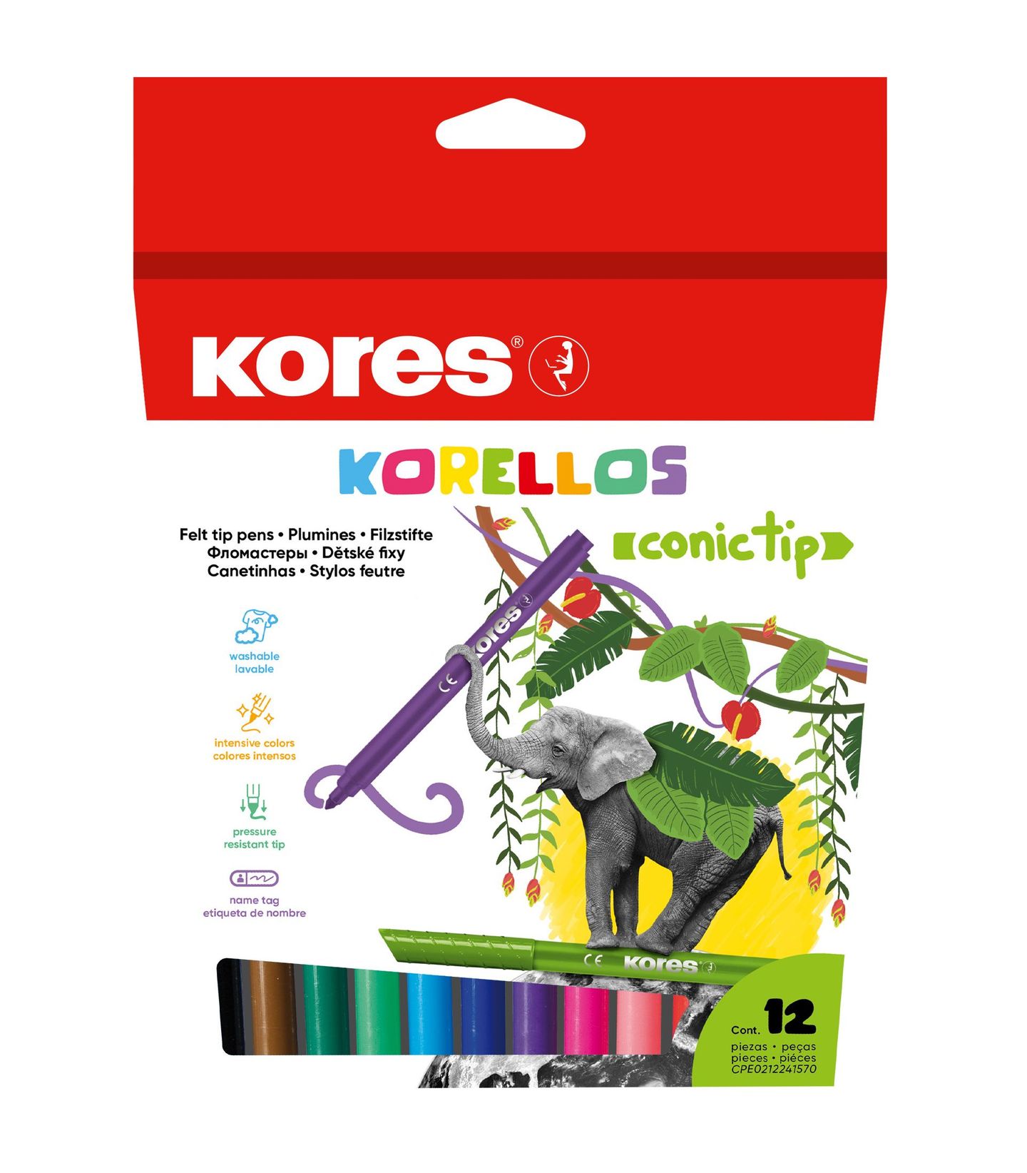 Kores Dětské fixy Korellos, kónický hrot - 12 barev