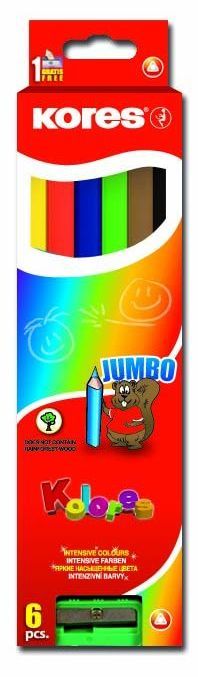 Obrázek produktu: Kores Jumbo trojhranné pastelky 5 mm, s ořezávátkem - 6 barev