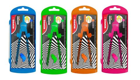 Obrázek produktu: Kores Kovové kružítko GRAFIKO NEON + náhradní tuhy a adaptér, mix 4 barev