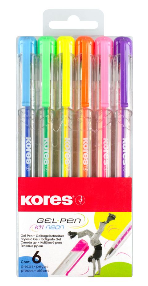 Obrázek produktu: Kores Kuličkové gelové pero K11 Pen Neon 1 mm - sada 6 barev