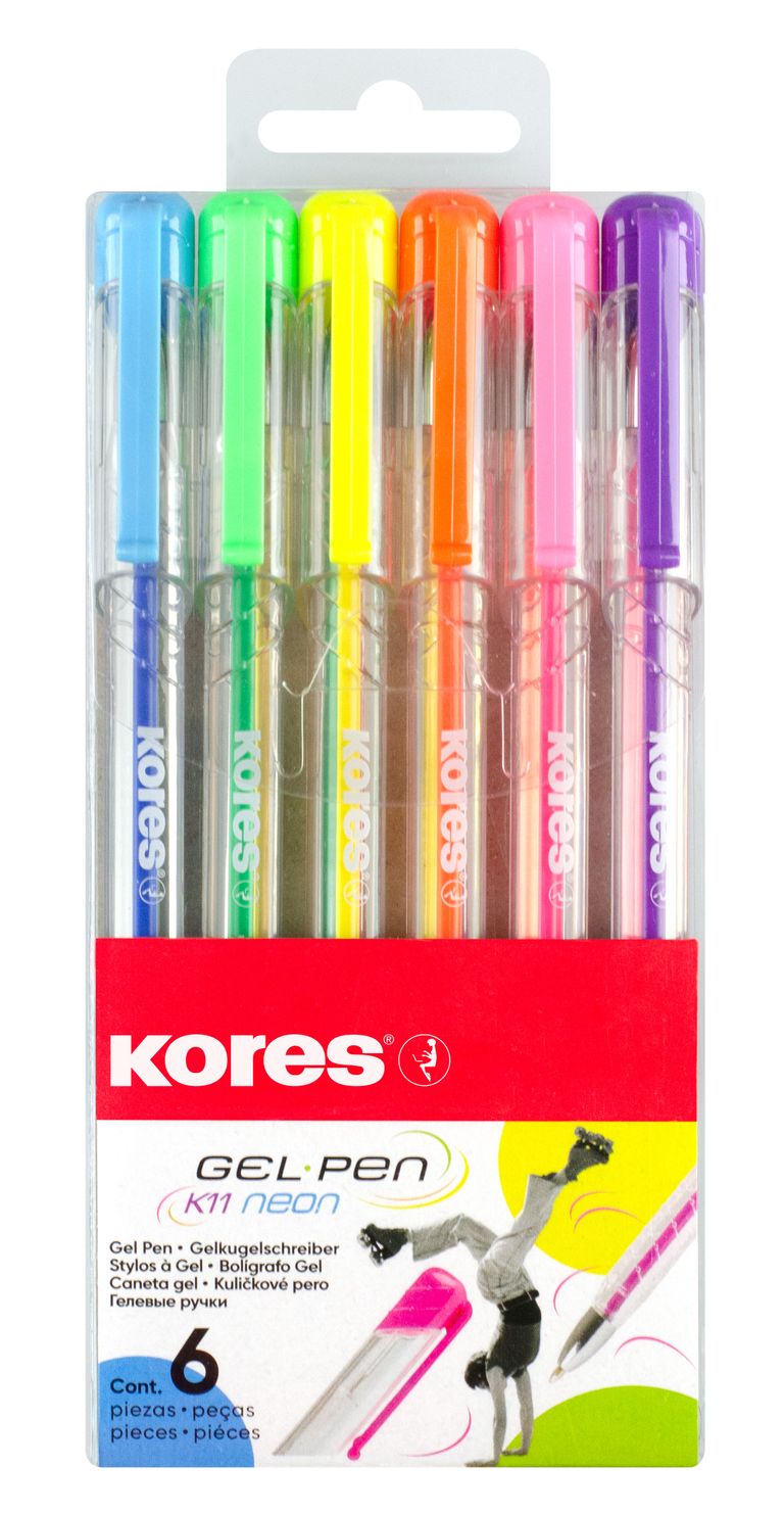 Gelový roller Kores K11 Pen Neon - sada 6 neonových barev