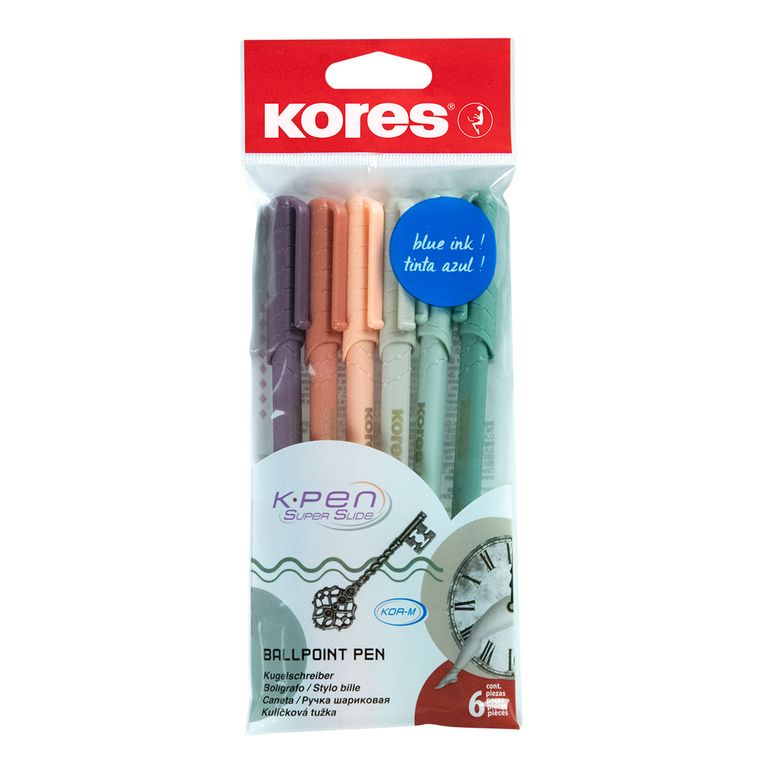 Levně Kores Kuličkové pero K0 Pen Vintage Style 1 mm - sada 6 retro barev