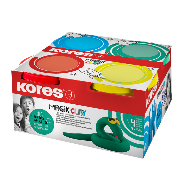 Modelovací hmota Kores Magik Clay základní barvy, 4 x 160g Kores