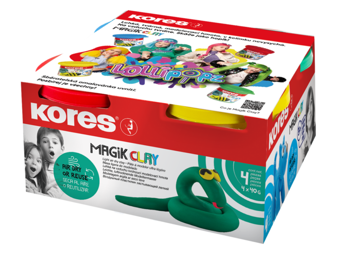 Modelovací hmota Kores Magik Clay Lollipopz základní barvy, 4 x 40 g