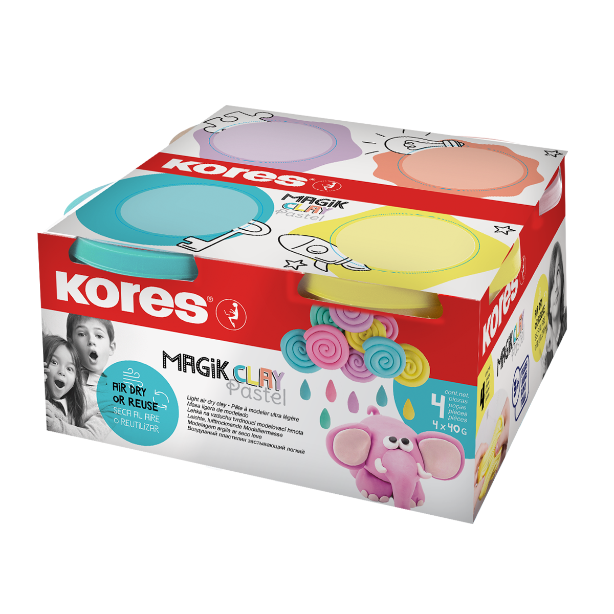 Kores Modelovací hmota MAGIK CLAY Pastel - 4 × 40 g