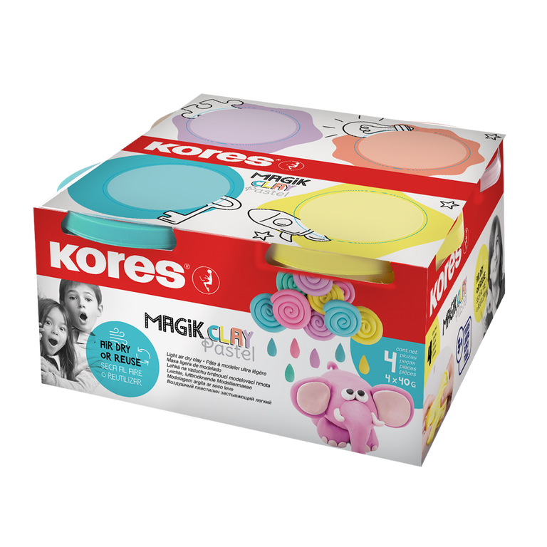 Modelovací hmota Kores Magik Clay pastelové barvy, 4 x 160g Kores