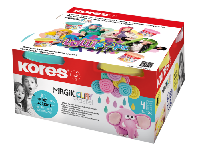 Modelovací hmota Kores Magik Clay Pastel Lollipopz pastelové barvy, 4 x 40 g