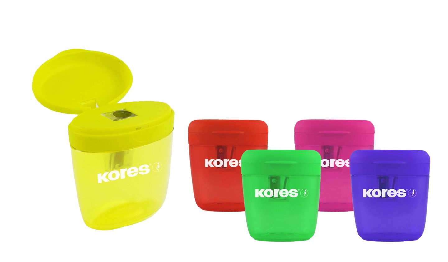 Kores Ořezávátko plastové jednoduché se zásobníkem - mix barev