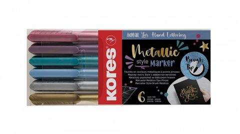 Obrázek produktu: Kores Popisovač Metallic Style se štětcový hrotem - sada 6 metalických barev