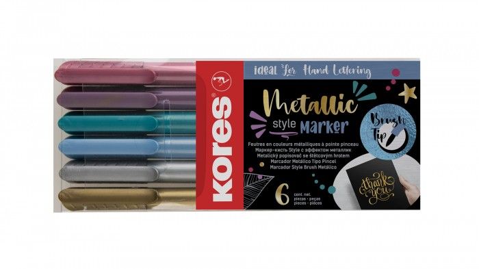 Popisovač Kores Style Brush Marker Metallic, 6 barev Kores