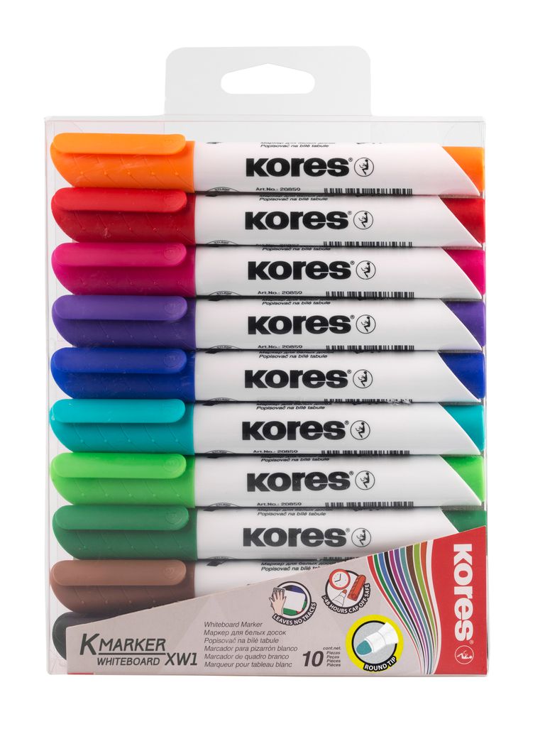 Popisovač na bílé tabule Kores K-MARKER - kulatý hrot, sada 10 barev