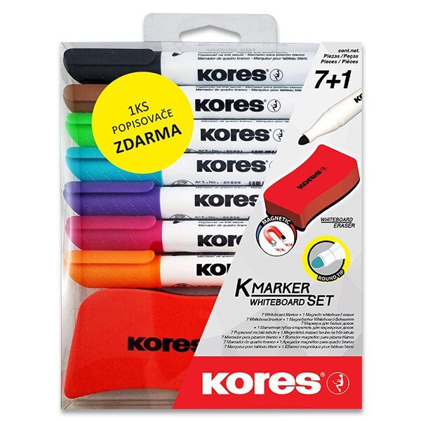 Kores K-Marker Whiteboard set - popisovač na bílé tabule - 6 + 1 ks a mazací houbička