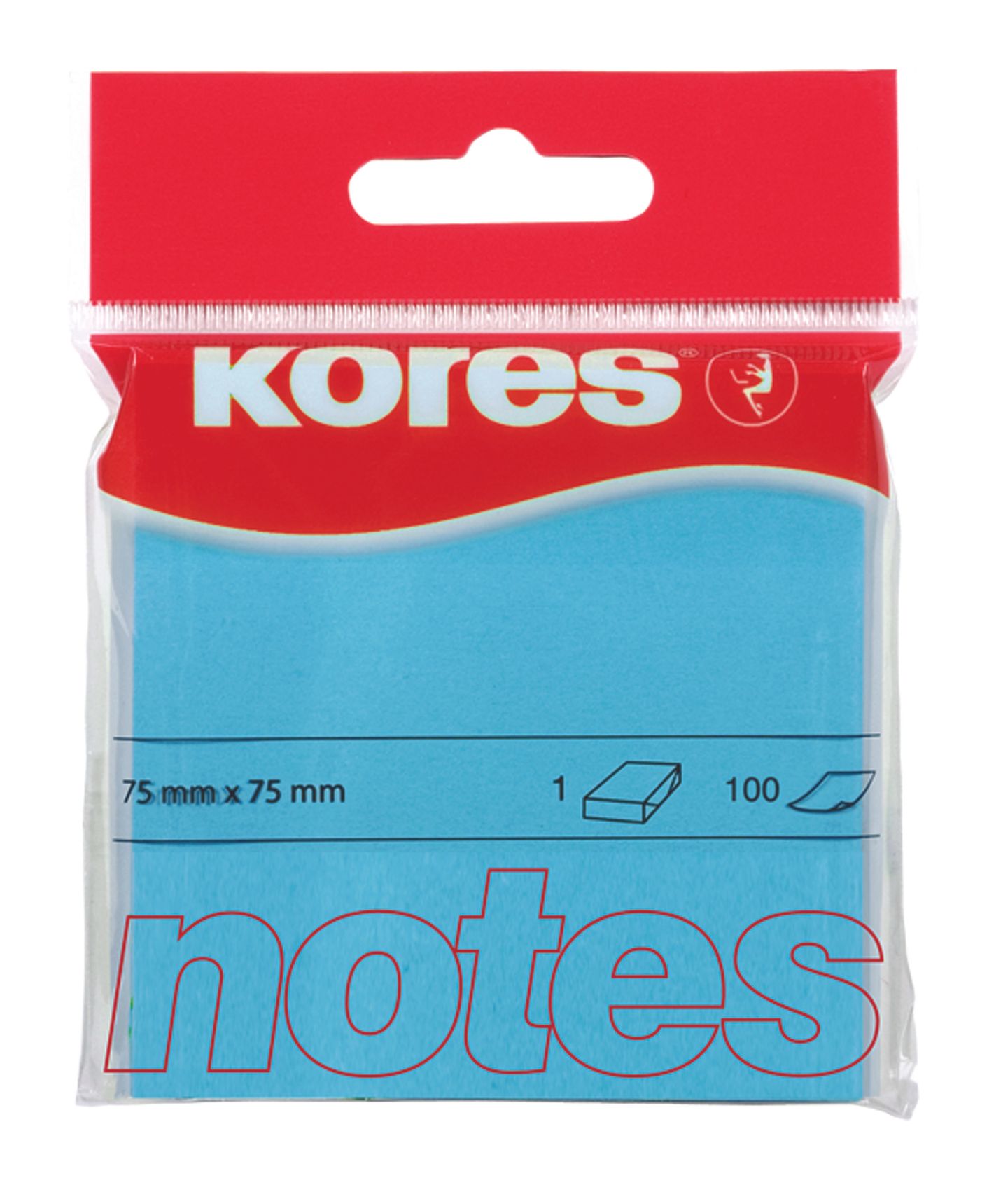 Kores Samolepicí bloček 75 × 75 mm 100 lístků, neon - modrý