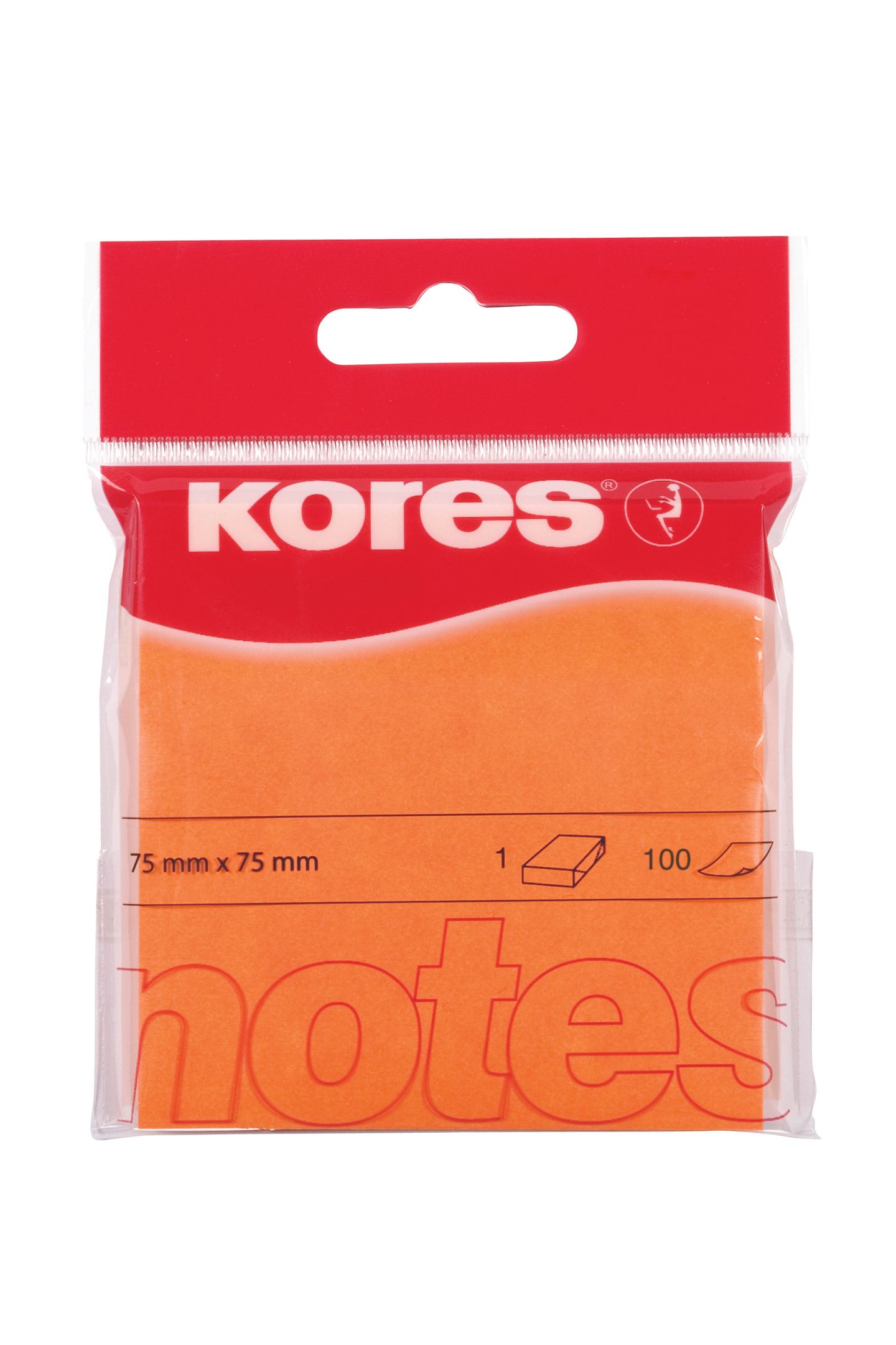 Kores Samolepicí bloček 75 × 75 mm 100 lístků, neon - oranžový