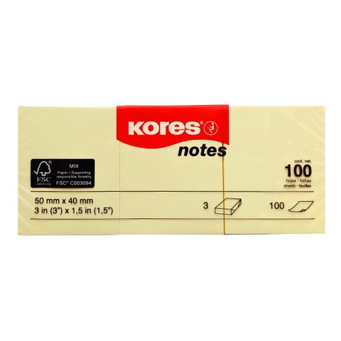 Obrázek produktu: Kores Samolepicí bločky 3 ks 50 × 40 mm - žluté