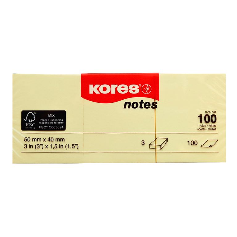 Samolepicí bločky 100 listů 40 x 50 mm 3 ks Kores
