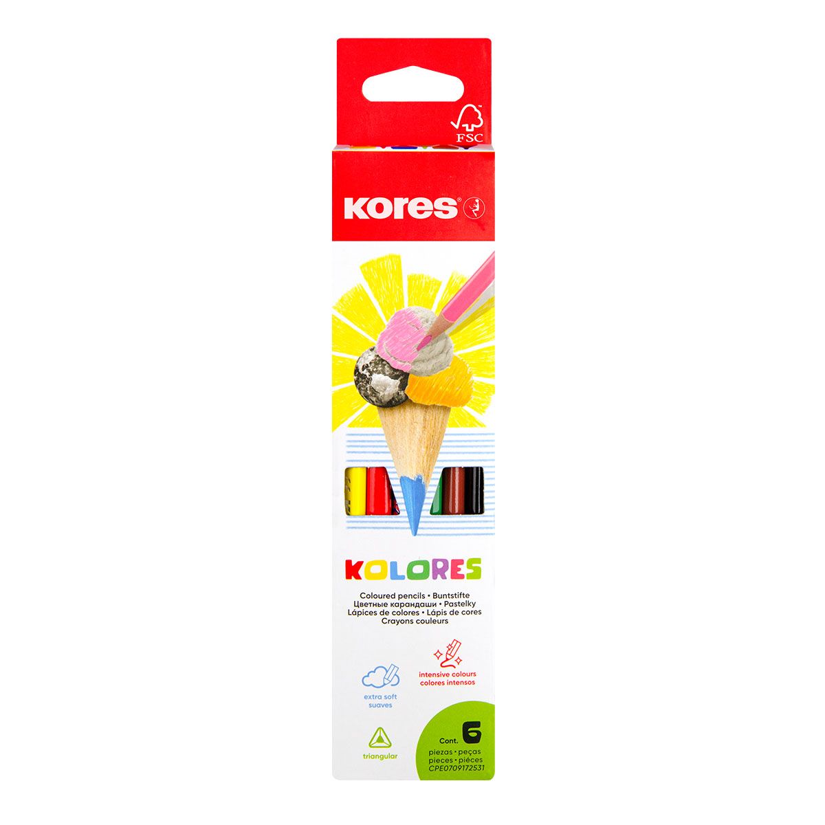 Kores Trojhranné pastelky Kolores 6 barev