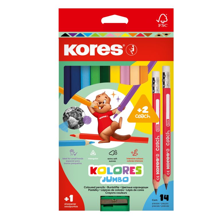 Kores Pastelky trojhranné JUMBO 12ks s ořezávátkem