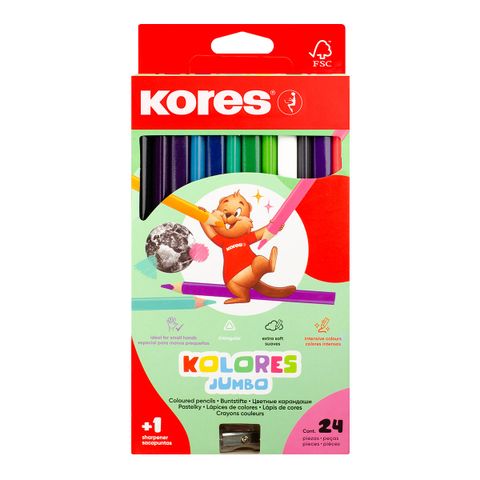 Obrázek produktu: Kores Trojhranné pastelky Kolores Jumbo 5 mm, 24 barev s ořezávátkem