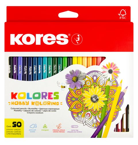 Obrázek produktu: Kores Trojhranné pastelky Kolores Mandalas - 50 barev