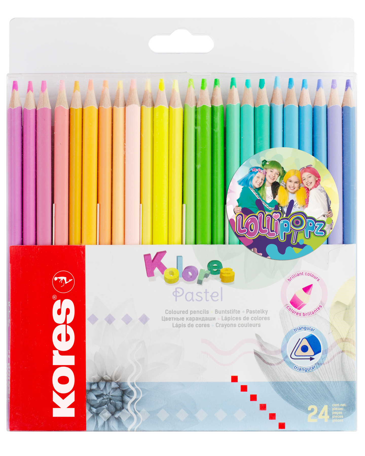 Kores Trojhranné pastelky Kolores Pastel LOLLIPOPZ 3 mm - 24 barev