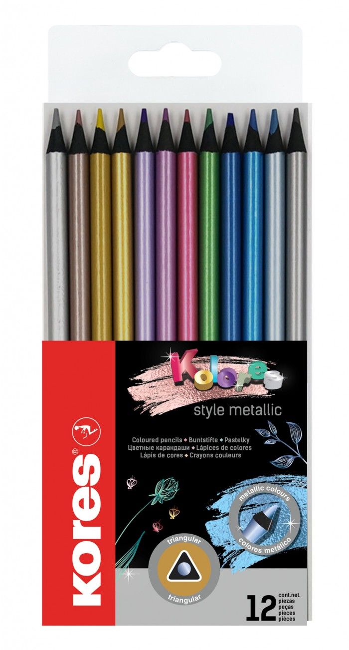Kores Trojhranné pastelky Kolores Style Metallic 3 mm - sada 12 metalických barev
