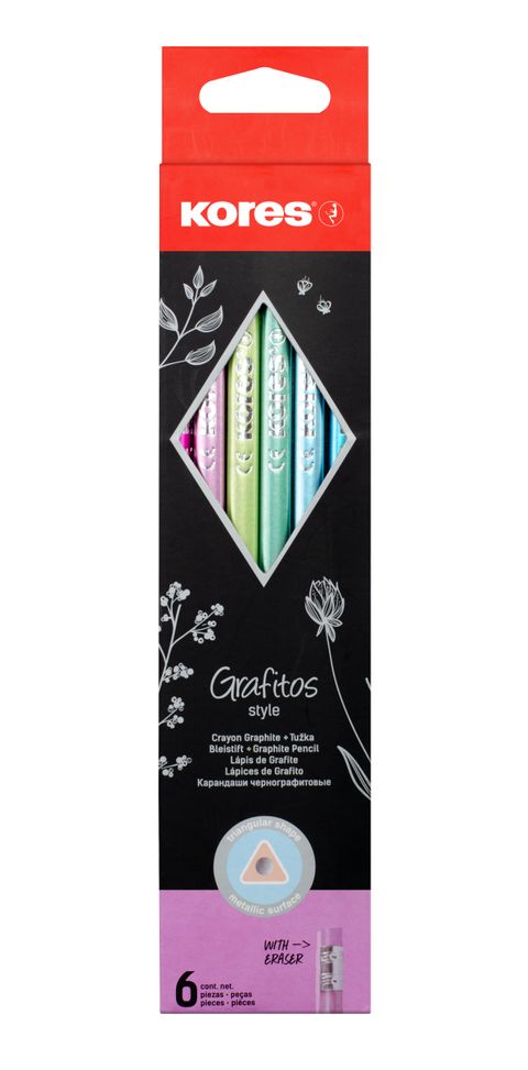 Obrázek produktu: Kores Tužka trojhranná Grafitos Style Metallic, HB (č. 2) - sada 6 barev