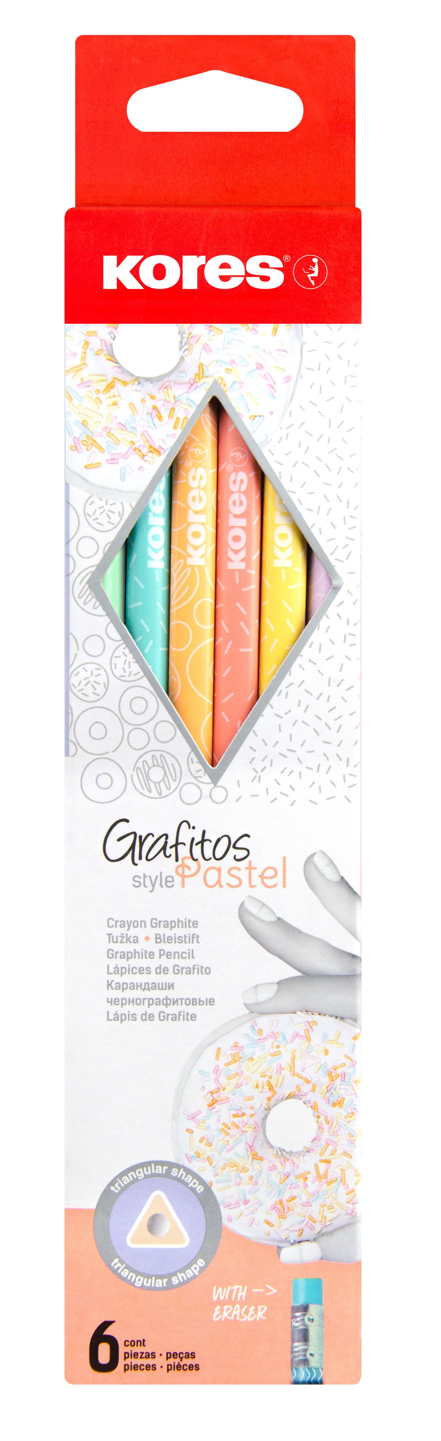 Kores Tužka trojhranná Grafitos Style Pastel, HB (č. 2) - sada 6 barev