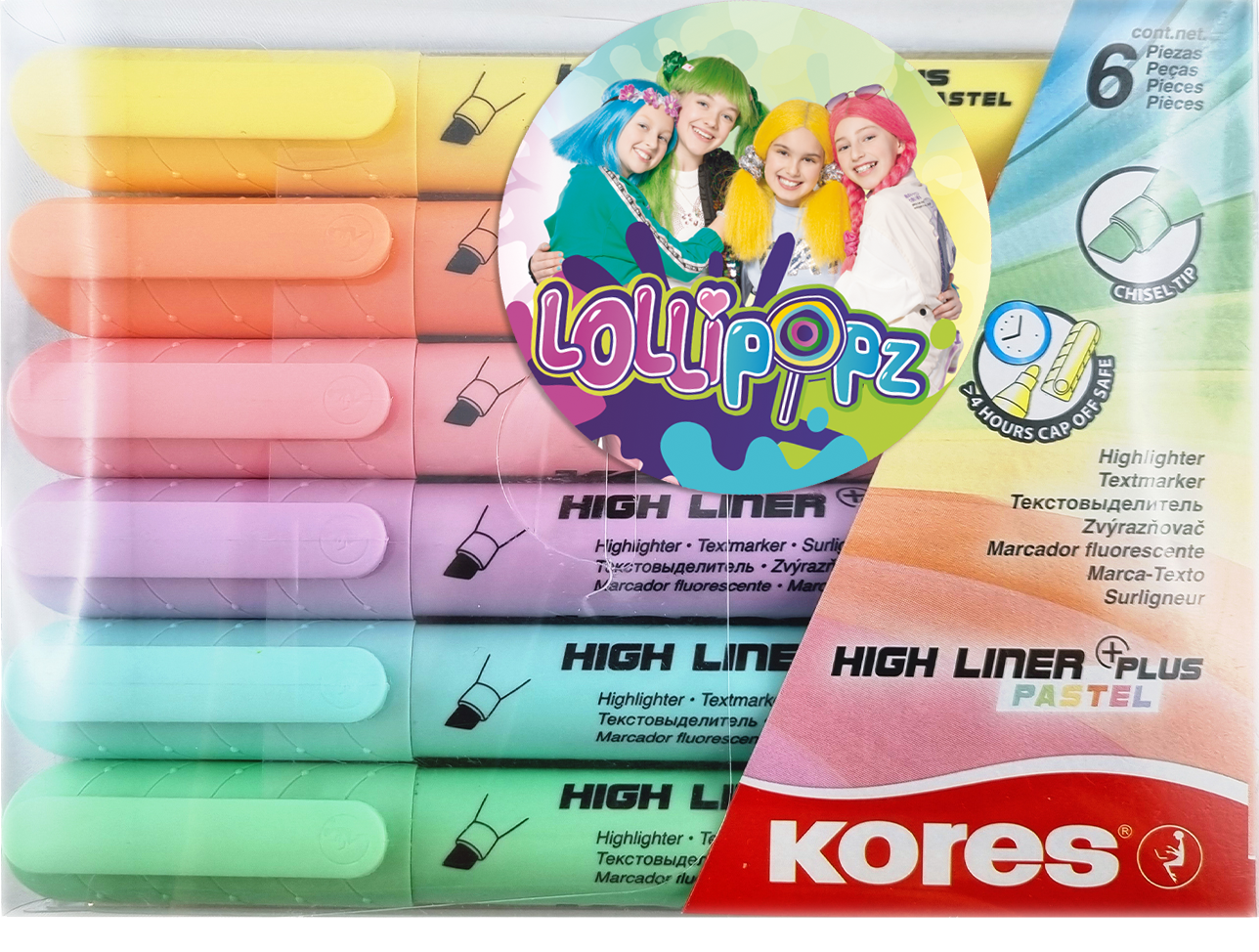 Kores Zvýrazňovač High Liner Plus Pastel LOLLIPOPZ - sada 6 barev