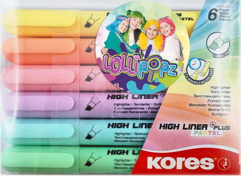 Obrázek produktu: Kores Zvýrazňovač High Liner Plus Pastel LOLLIPOPZ - sada 6 barev