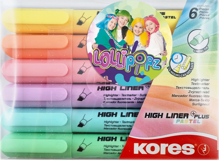 Zvýrazňovač Kores High Liner Pastel Lollipopz sada 6 barev