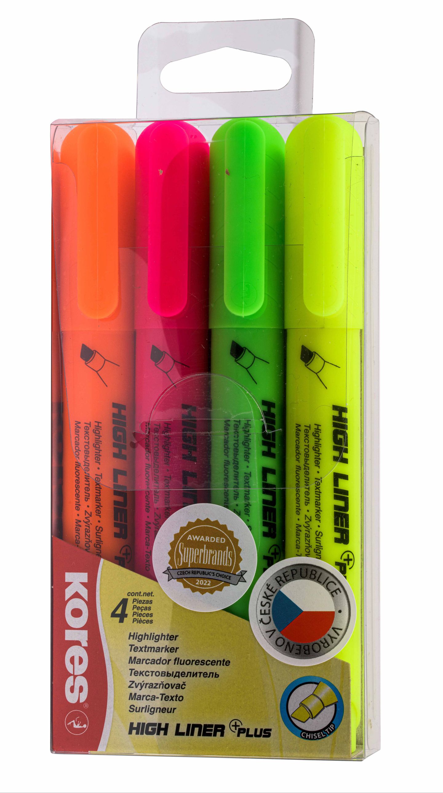 Kores Zvýrazňovač High Liner Plus - sada 4 barev