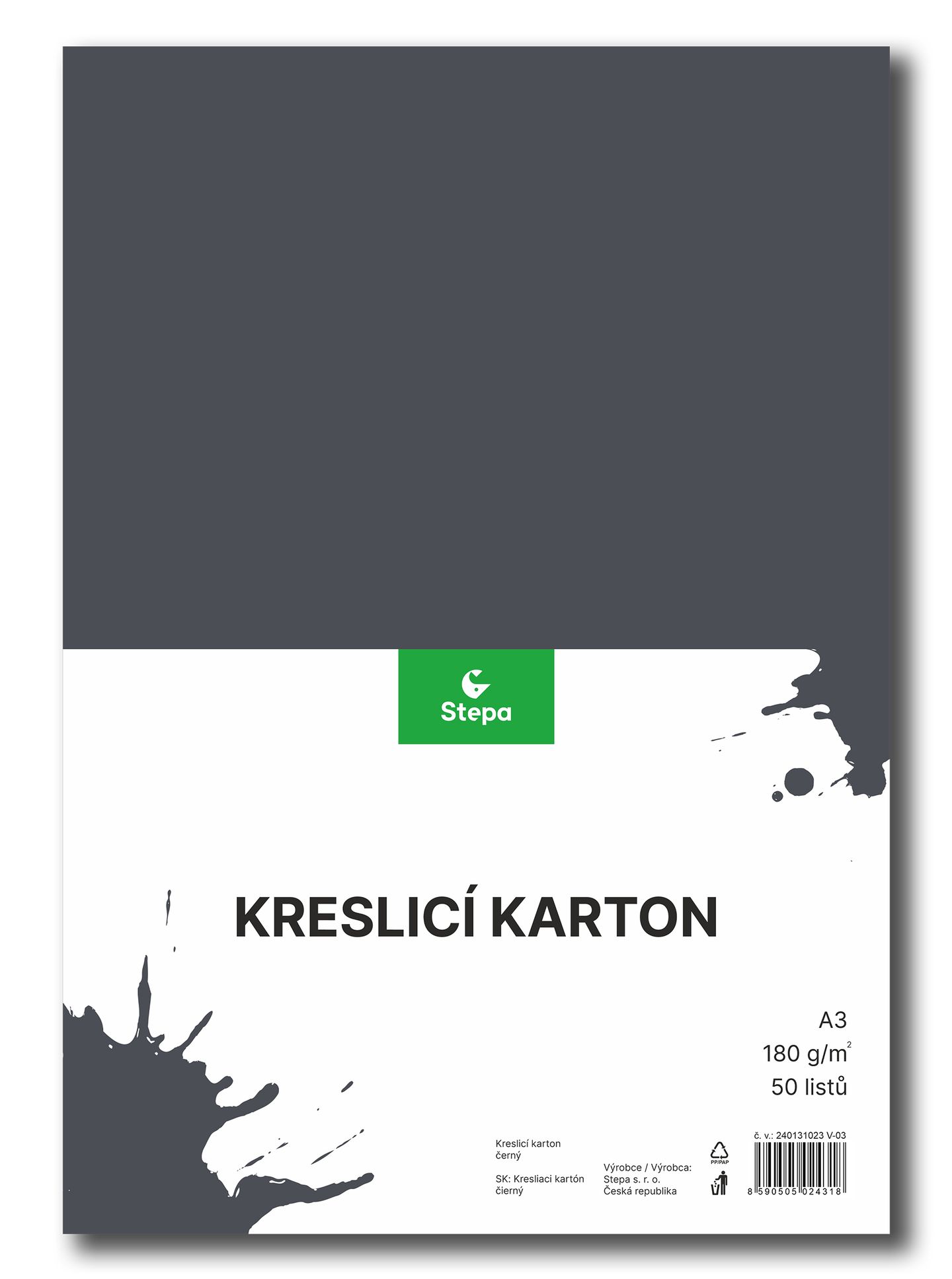 Kreslicí karton barevný A3 - 180g - 50 ks - černý