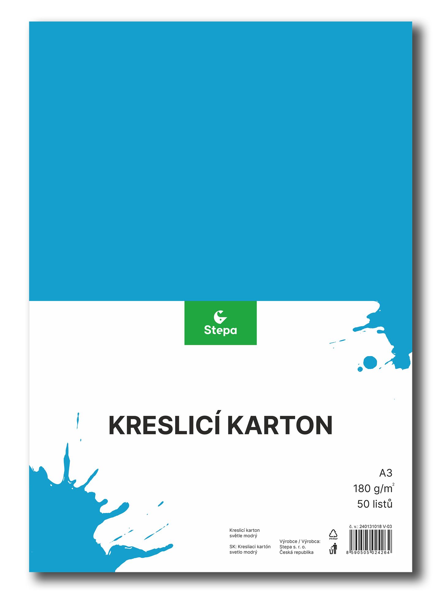 Kreslicí karton barevný A3 - 180g - 50 ks - modrý