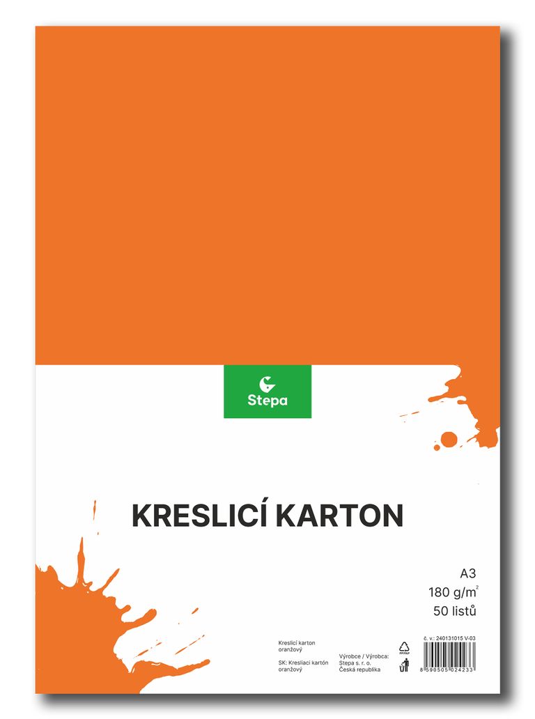 Kreslicí karton A3 - 180g/m2, 50 ks, oranžový