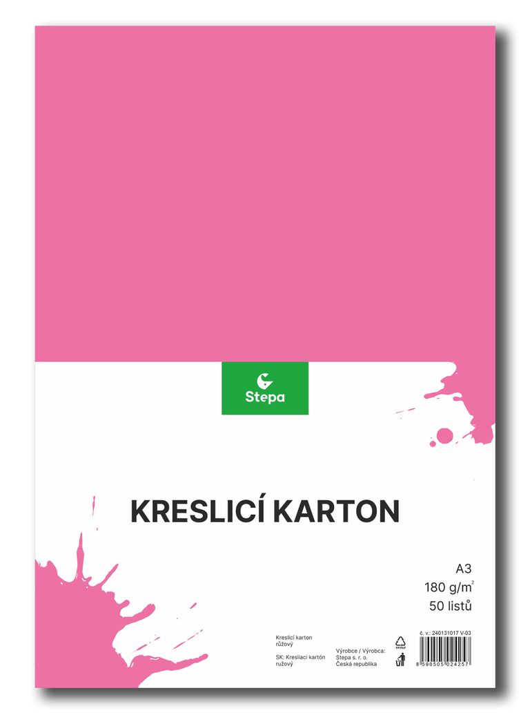 Kreslicí karton A3 - 180g/m2, 50 ks, růžový