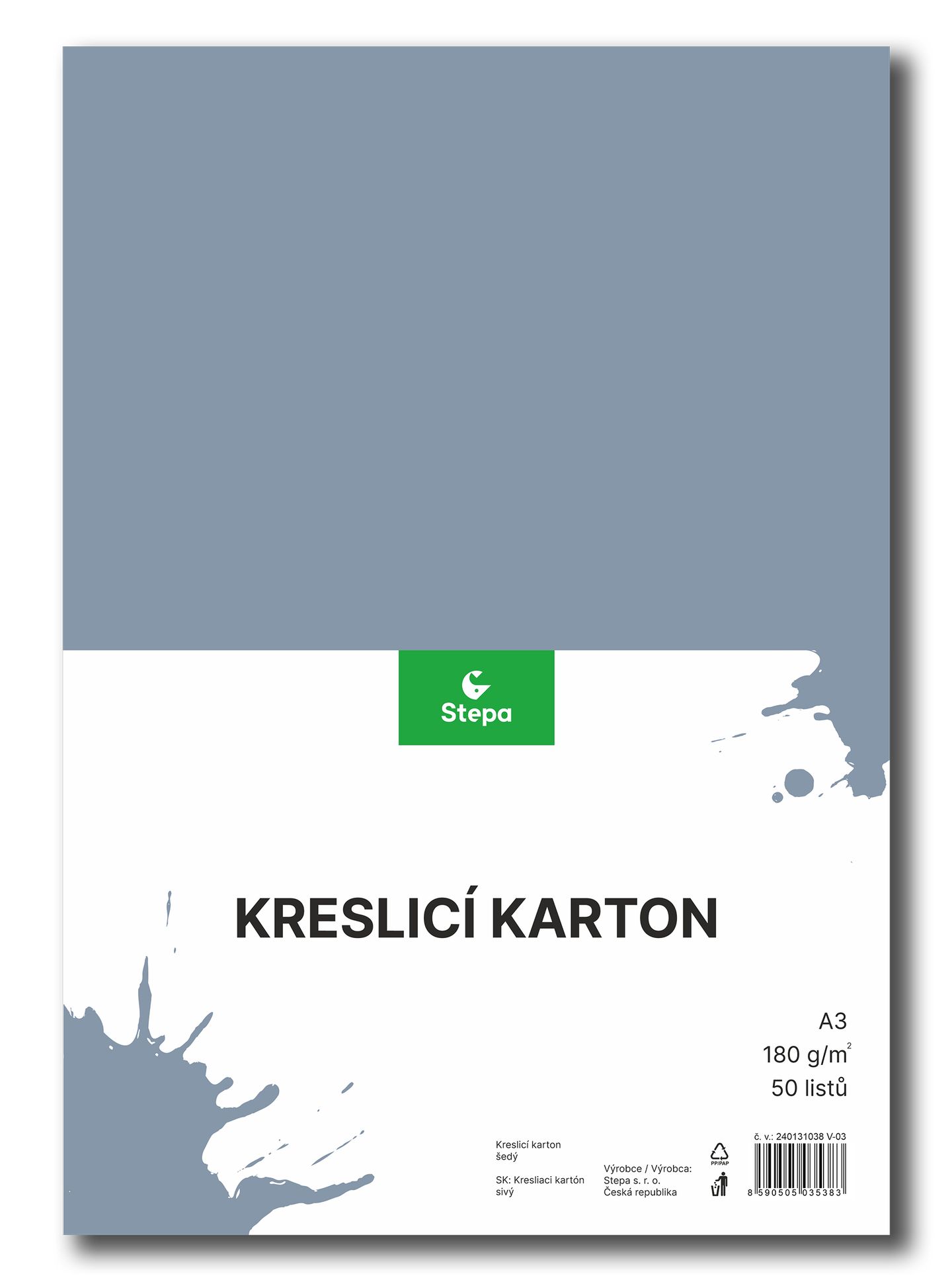 Kreslicí karton barevný A3 - 180g - 50 ks - šedý