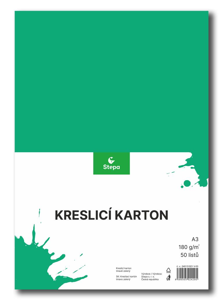 Kreslicí karton barevný A3 - 180g - 50 ks - tmavě zelený